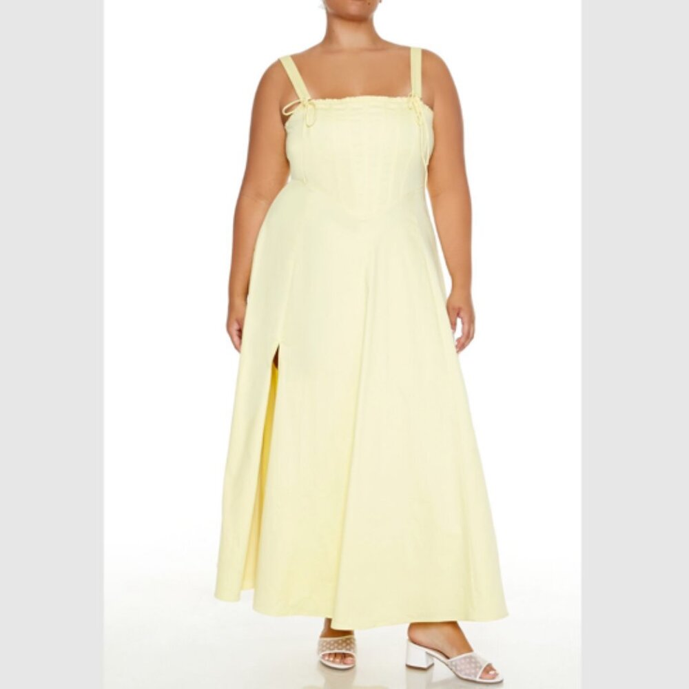 Yellow Corset Maxi Sleeveless Front Slit Dress 0X -  NEW